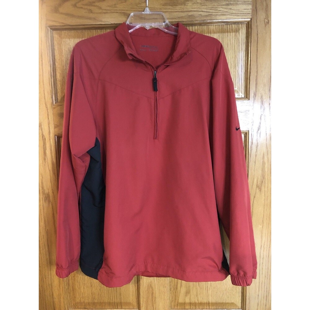 Nike Golf Jacket Mens M Red Black Half Zip Long Sleeve Windbreaker Zip Pockets